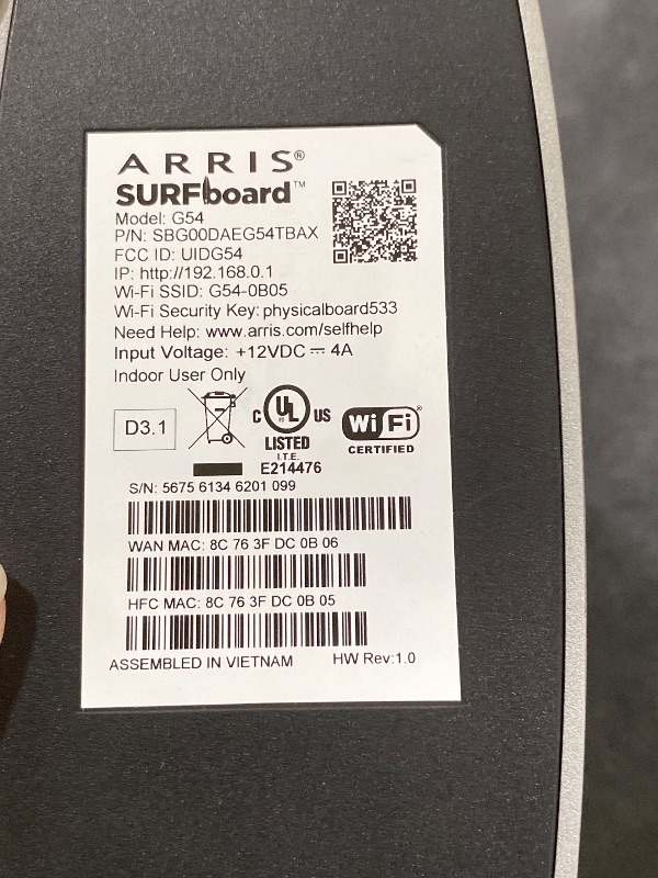 Photo 1 of ARRIS Surfboard G54 DOCSIS 3.1 Multi-Gig Modem & Wi-Fi 7 Router | BE18000