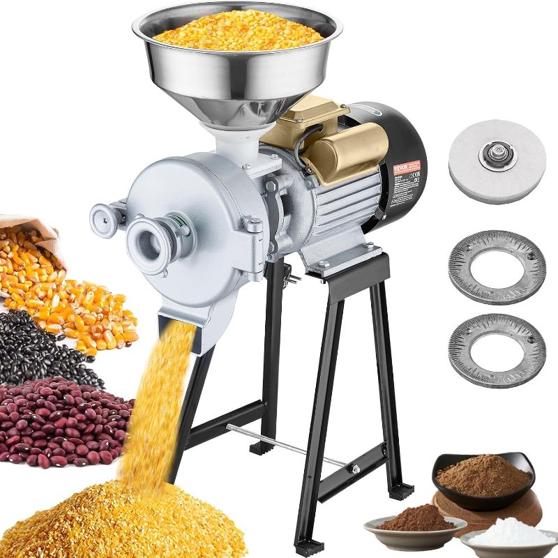 Photo 1 of VEVOR Electric Grain Mill Grinder, 3000W Spice Grinders, Commercial Corn Mill with Funnel, Thickness Adjustable Powder Machine, Heavy Duty Feed Flour Cereal Mill Wheat Grinders, Dry & Wet Grinder