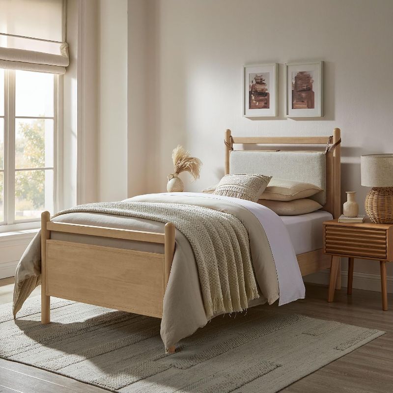 Photo 1 of Modway Leni Twin Size Wood Platform Bed Frame in Light Oak Heathered Ivory