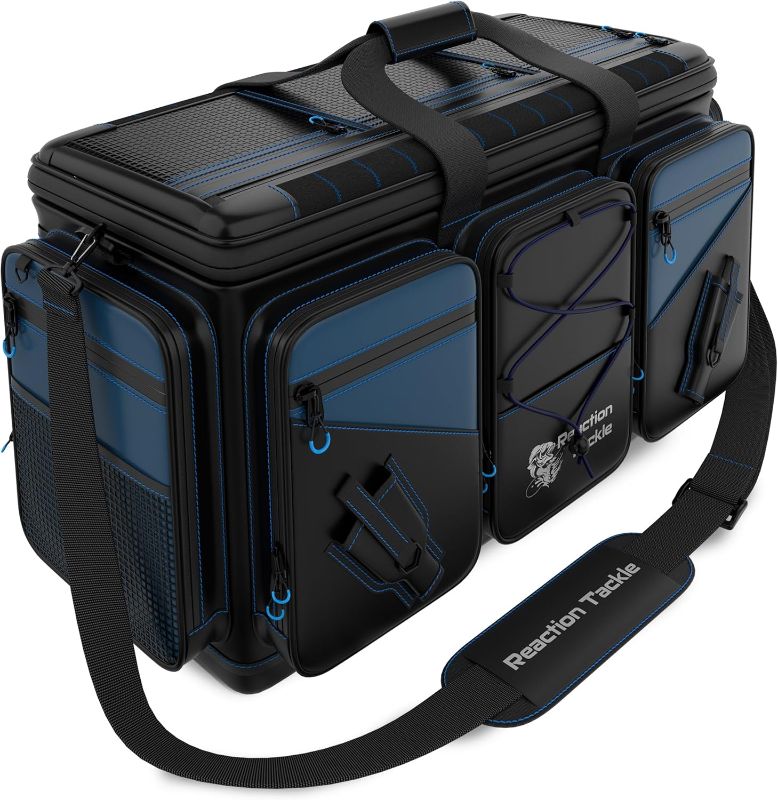 Photo 1 of Reaction Tackle Saltwater Fishing Tackle Bags, Water Resistant 1000D PVC Tackle Box Bag with Removable Dividers, Fits 3600 and 3700 Trays, XL