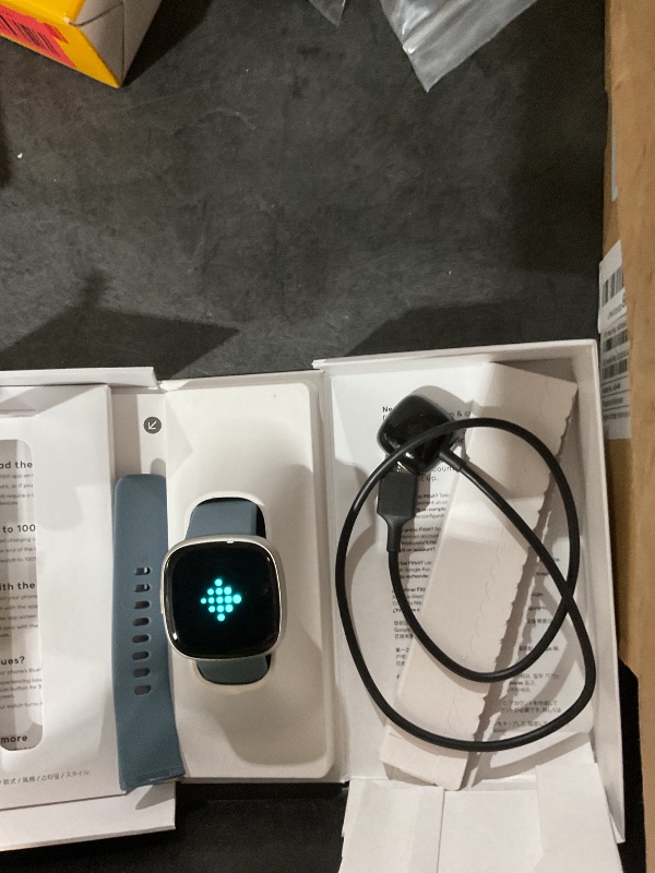 View 3 of Google Fitbit Versa 4 Fitness Smartwatch, - Waterfall Blue/Platinum
