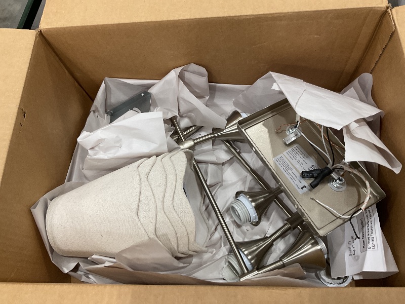 View 3 of [SOLD FOR PARTS] Brushed Nickel Bathroom Vanity Light: 5 Light Vanity Lighting Fixtures with Flared Fabric Shade, Modern Bathroom Lighting Fixtures over Mirror, Wall Sconce Lights for Bedroom Hallway Living Room