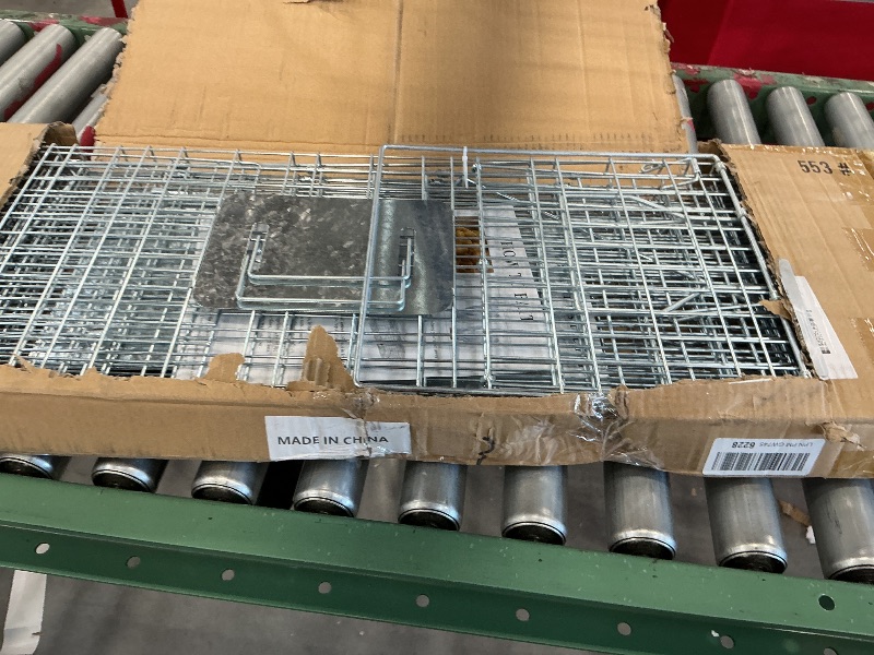 View 2 of Qualirey 2 Pack Live Animal Trap Cage 32 x 12.6 x 11.02 Inch Cat Trap Cage, Foldable Steel Humane Catch and Release Animal for Groundhog Squirrel Raccoon Mole Gopher(Silver)