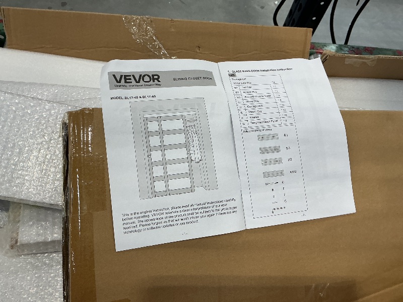 Photo 1 of VEVOR Sliding Closet Door, 48" (Double 25") x 80", 5-Lite Frosted Glass with Hardware Kit & Floor Guide, Solid Wood & MDF Slab with Waterproof PVC Surface, Pre-Drilled Doors Panel, Need to Assemble