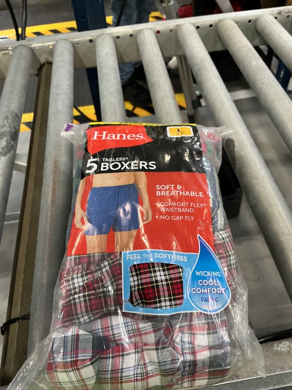 Photo 1 of Hanes Men's Tagless Boxer With Exposed Waistband Multi-Packs, 5 Pack - Assorted Plaid, Large
