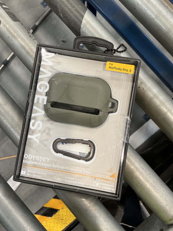 Photo 1 of MAGEASY Odyssey AirPods Pro 3 Case with Lock (2025) Rugged Heavy Duty Protective Cover | Military-Grade Shockproof | MagSafe & Wireless Charging Compatible | Includes Carabiner Clips (Metal Green)