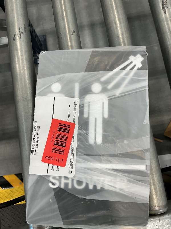 Photo 1 of ComplianceSigns.com Shower Sign, ADA-Compliant Braille and Raised Letters, 9x6 inch White on Black Acrylic with Adhesive Mounting Strips, American Made Safety Signs for the Workplace