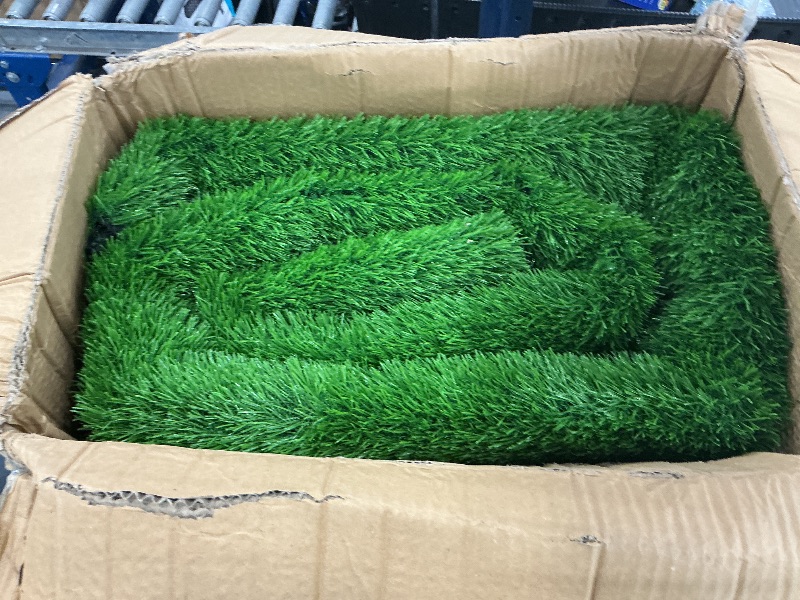 Photo 1 of Bsmathom Artificial Grass Rug Indoor Outdoor Rug, 5x8Ft Fake Grass Rug Synthetic Grass Mat Dog Grass Mat with Drainage Holes Fake Grass Rug for Pet, Garden Lawn Landscape, 5x8Ft