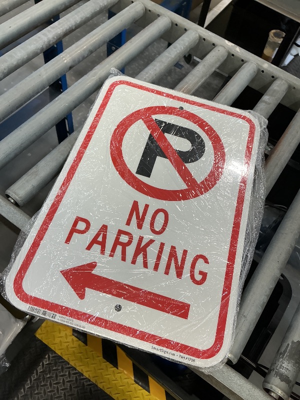 Photo 1 of SmartSign 18 x 12 inch No Parking Metal Sign with Left Arrow
