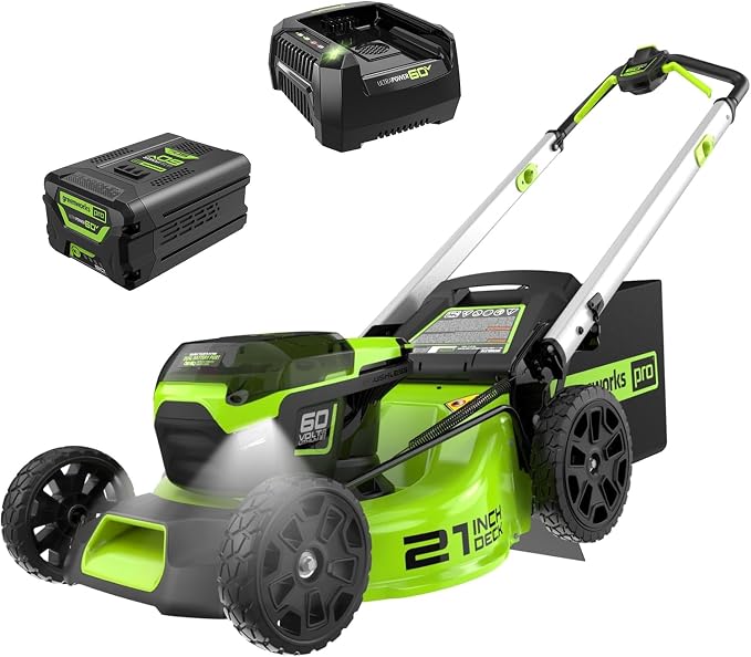 Photo 1 of Greenworks 60V 21in Push Lawn Mower, 5.0 Ah Battery and Charger