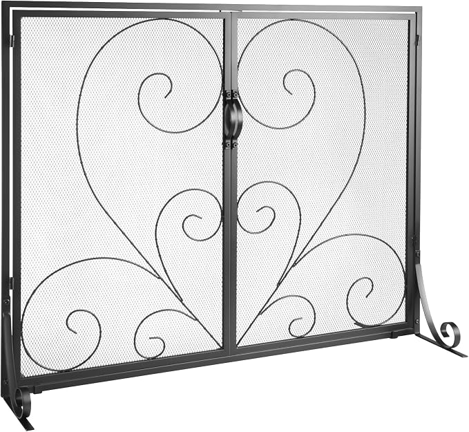 Photo 1 of VEVOR Fireplace Screen 1 Panel with Door, Sturdy Iron Mesh Fireplace Screen, 39"(L) x31.6(H) Spark Guard Cover, Simple Installation,Free Standing Fire Fence Grate for Living Room Home Decor Vintage