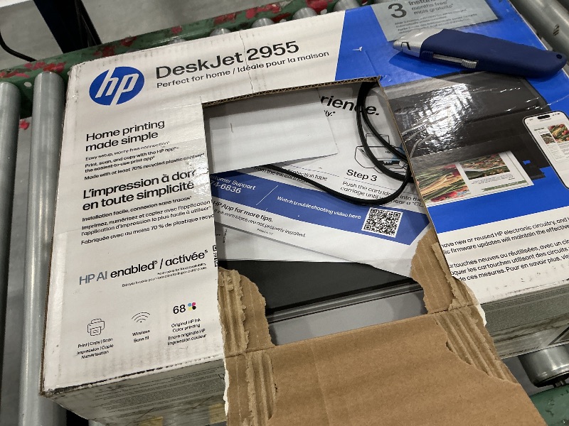Photo 1 of HP DeskJet 2955 Wireless All-in-One Color Inkjet Printer, Scanner, Copier, Best-for-Home, 3 Month Trial of Instant Ink Included, AI-Capable (A24HJA)