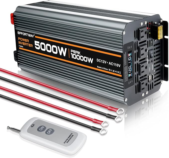 Photo 1 of 5000 watt Power Inverter DC 12V to AC 110V/120V Converter,10000w Peak.Comes with LCD Display,Wireless Controller, 4AC outlets,1USB.RV Inverter,Suitable for Camping,and Off-Grid Solar Inverter Systems