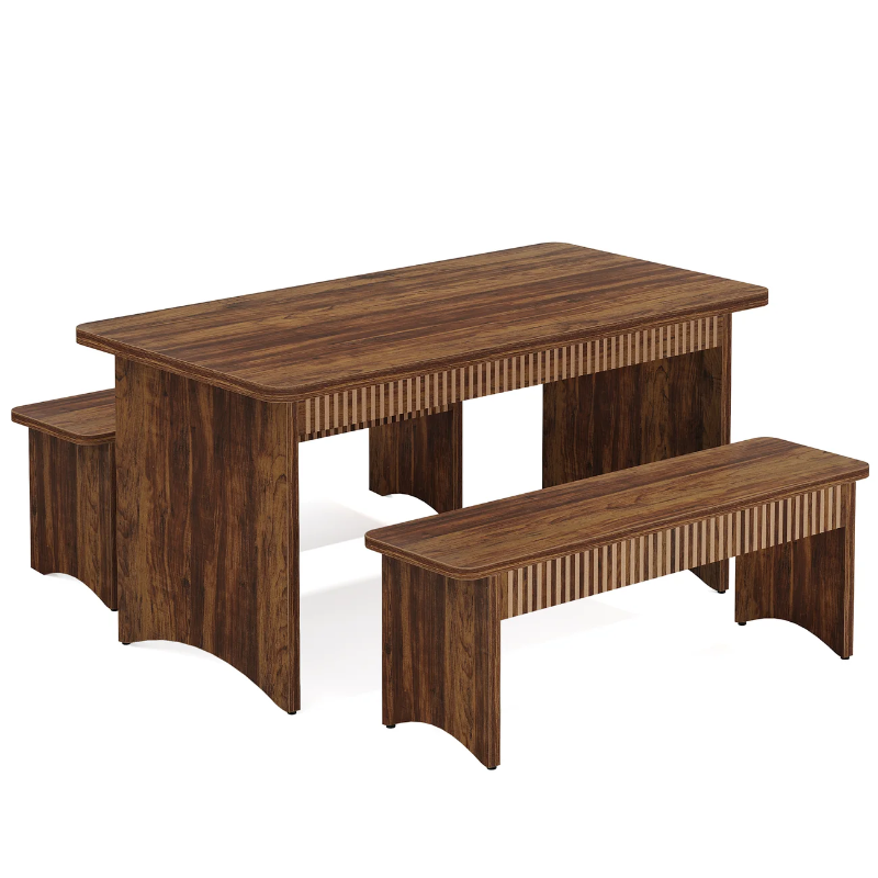 Photo 1 of 55" Kitchen Table with 2 Benches, 3-Piece Dining Table Set for 4-6 People