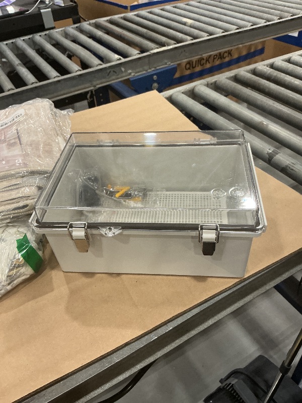 Photo 1 of Qukipet Electrical Junction Box, IP67 Waterproof Outdoor Box ABS Plastic Enclosure with Stainless Steel Latches & Brackets, Hinge Cover Project Box with Mounting Plate 11"x7.5"x5.1"