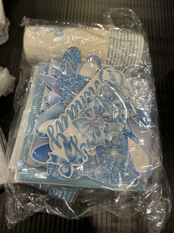 Photo 1 of LINHAXM Blue Bow Birthday Party Supplies Set
