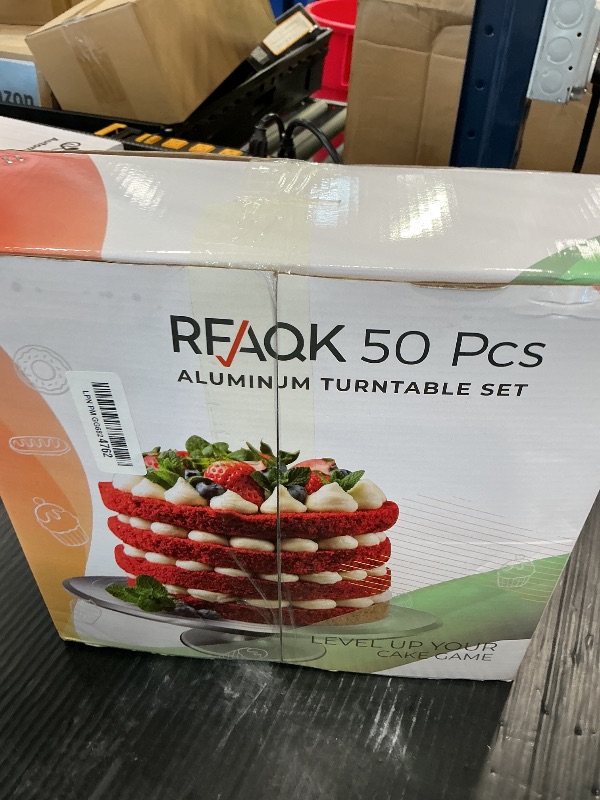 Photo 1 of RFAQK 50PCs Cake Decorating Supplies Kit with 12" Aluminum Rotating Cake Turntable Stand, Professional Leveler, Straight & Offset Spatulas, 12 Numbered Icing Tips & Bags