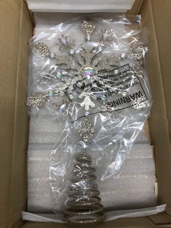 Photo 1 of Christmas Tree Topper, Glitter Snowflake Silver Metal Star Tree Topper Perfect for Any Size Christmas Tree Holiday Decor Home Decor Ornament Decorations?Style c