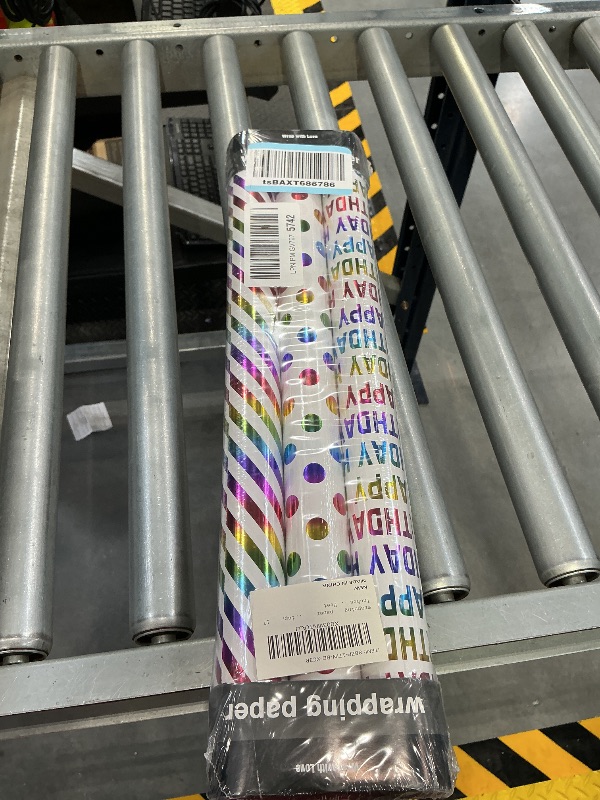 Photo 1 of WRAPAHOLIC Birthday Wrapping Paper - 3 Rolls, 17" x 120" Each - Colorful Foil