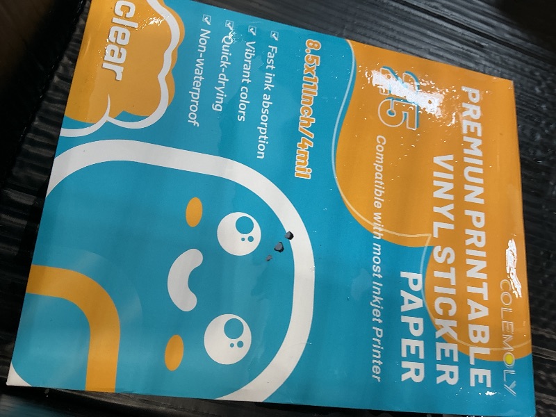 Photo 1 of Colemoly Clear Printable Vinyl Sticker Paper, 25 Sheets