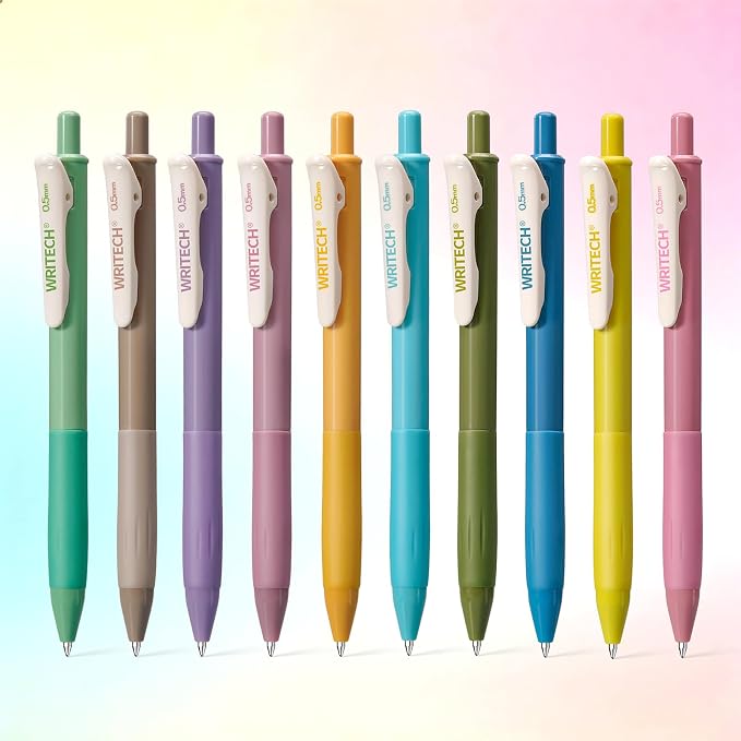Photo 1 of WRITECH Retractable Gel Pens Quick Dry Ink Pens Fine Point 0.5mm 10 Assorted Unique Vintage Colors For Journaling, Drawing, Doodling, and Notetaking (Vintage 2)
