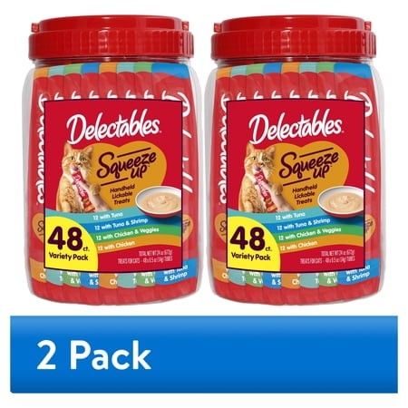 Photo 1 of (2 Pack) Hartz Delectables Squeeze up Interactive Lickable Wet Cat Treats Variety Pack 48 Count Jar