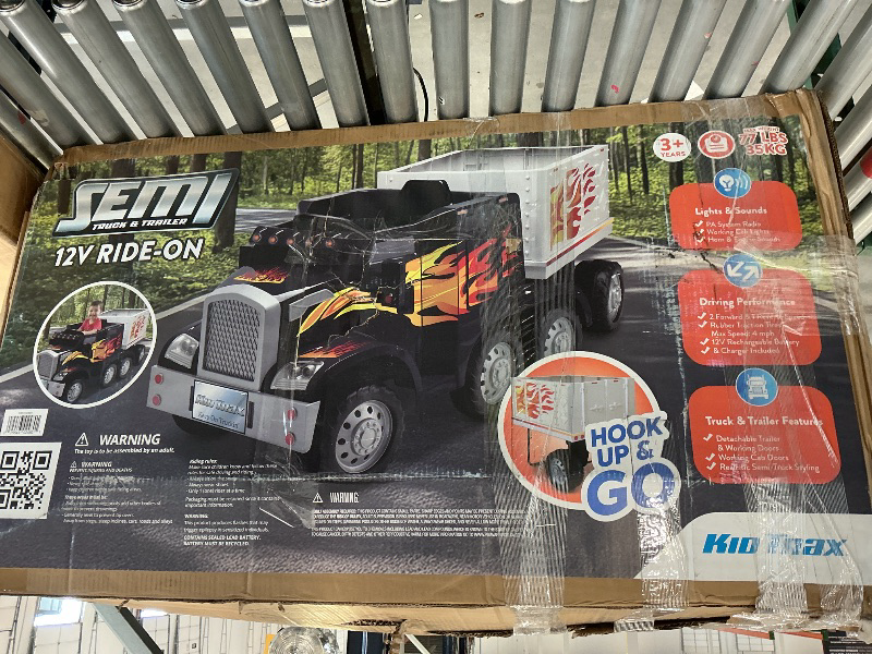 View 3 of Kid Trax 12V Semi Truck Ride On Toys w/Detachable Cargo Trailer, Black
