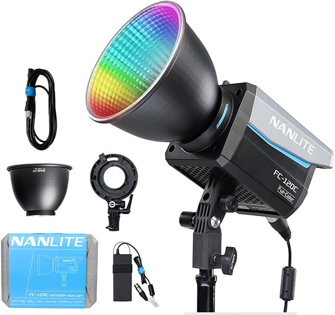 Photo 1 of NANLITE FC-120C RGB Full-Color LED Spotlight, 2700K-7500K Color Temperature
High Brightness 12850lux, Multiple Control and Power Supply Methods, Suitable for Video Shooting and Photography