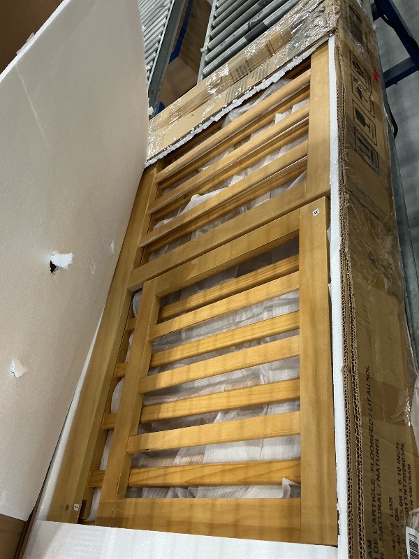 View 3 of Bellemave Twin Floor Bed Frame - Natural Pine Wood with High Guardrail