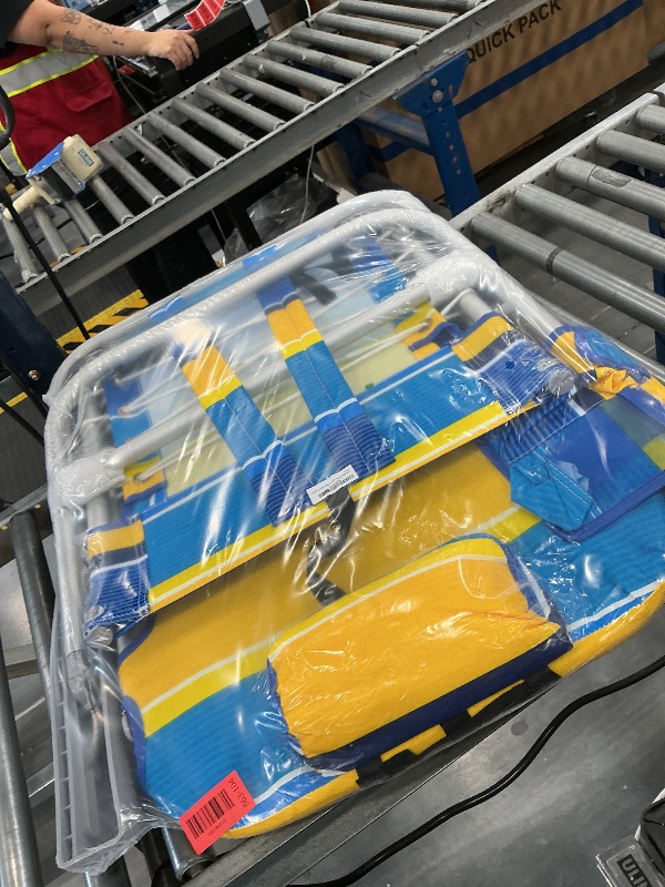 View 2 of BLUE AND YELLOW Homevative Kids Folding Backpack Beach Chair with 4 Positions, Carry Handle, Storage Pouch, Cup Holder and Phone Holder,