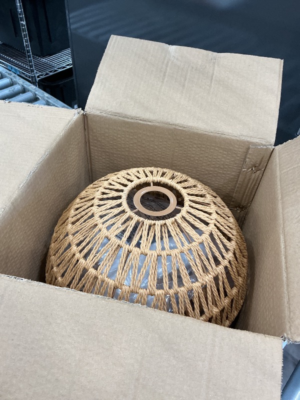 View 3 of AyshwillDec 2-Pack Woven Pendant Light, Boho Rattan Dome Fixture, 12.2" Natural