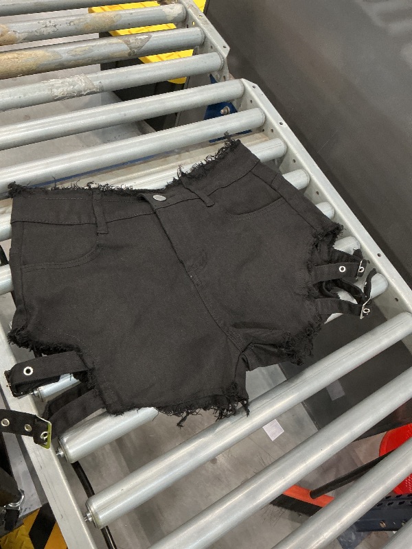 Photo 1 of Black distressed shorts with belt buckles L