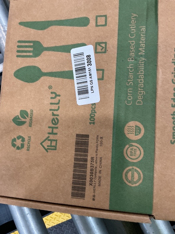 Photo 1 of HERLLY Compostable Forks, 100 Count, Biodegradable Corn Starch Utensils