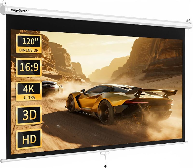 Photo 1 of 120" 16:9 Manual Projector Screen Pull Down
Wall / Ceiling Mount Retractable Movie Screen with Auto-Lock for Indoor Home Theater Office