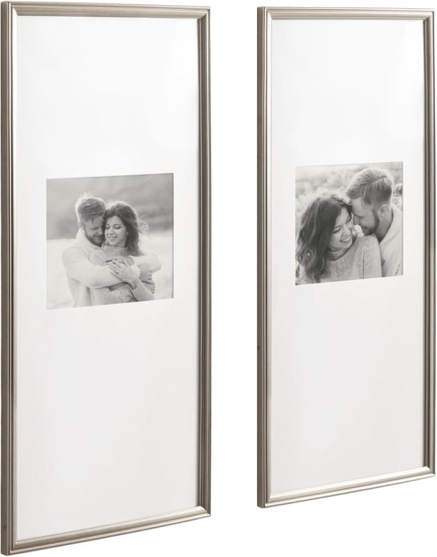 Photo 1 of Kate and Laurel Adlynn Rectangular Panel Picture Frame Set of 2, 14 x 30 matted to 8 x 10, Silver, Modern Two-Piece Photo Frame Set for Gallery Wall Decor in Living Room Wall Display