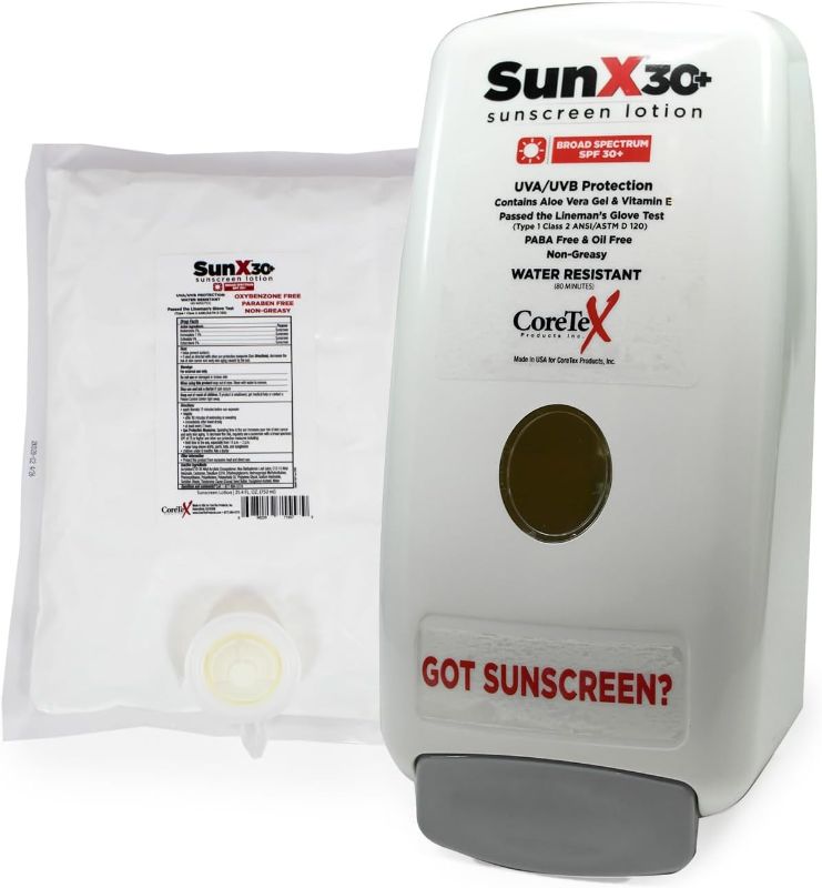 Photo 1 of CoreTex Sun X 30+ 750mL Sunscreen Lotion Bladder & Wall Mount Dispenser - Paraben, Oxybenzone, Octinoxate, & Oil Free - Broad Spectrum (UVA/UVB) Sunscreen - Water Resistant Up to 80 Minutes