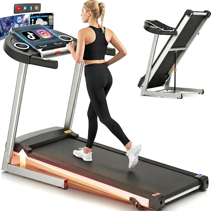 Photo 1 of Treadmill with Incline, Folding Treadmill with Desk Workstation, 350 LBS Capacity 3.5HP Heavy Duty Treadmill Up to 7.5 MPH, Pulse Sensor, Perfect Treadmills for Home/Office/Gym Use