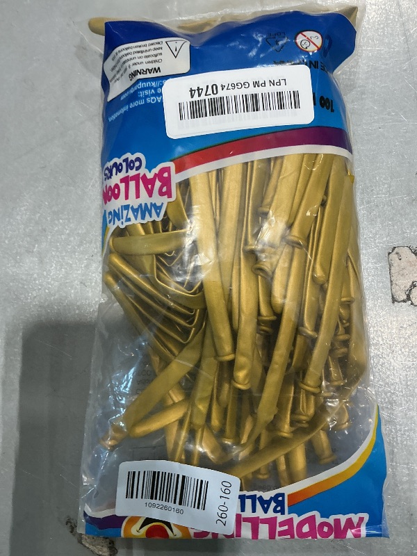 View 2 of 100Pcs 260 Balloons Metallic Gold Long Balloons for balloon animals, Gold Skinny Latex Twisting Balloon for Animals Modeling Christmas Birthday Wedding Party Decorations. (Gold)