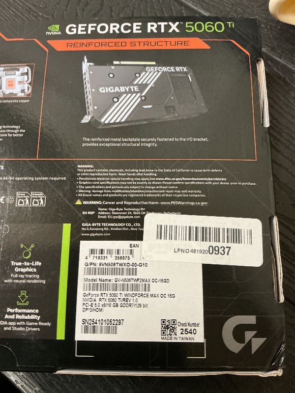 Photo 1 of GIGABYTE GeForce RTX 5060 Ti GAMING OC 16G Graphics Card