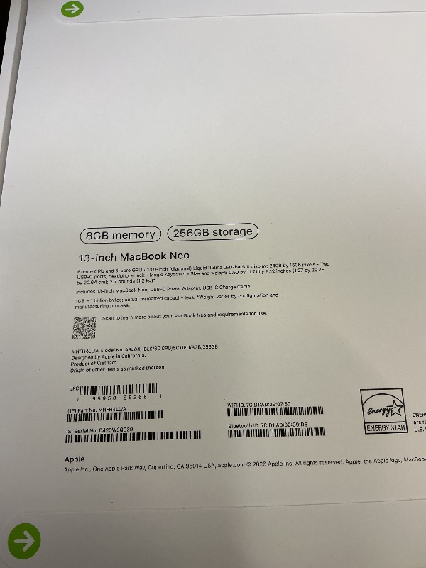 Photo 1 of Apple 2026 MacBook Neo 13-inch Laptop with A18 Pro chip: Built for AI and Apple Intelligence, Liquid Retina Display, 8GB Unified Memory, 256GB SSD Storage, 1080p FaceTime HD Camera; Blush