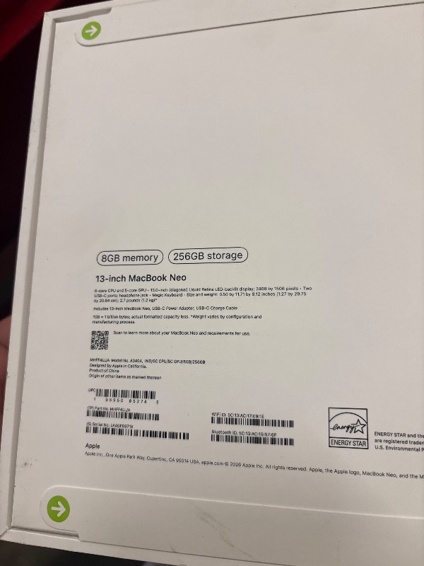 Photo 1 of Apple 2026 MacBook Neo 13-inch Laptop with A18 Pro chip: Built for AI and Apple Intelligence, Liquid Retina Display, 8GB Unified Memory, 256GB SSD Storage, 1080p FaceTime HD Camera; Indigo
