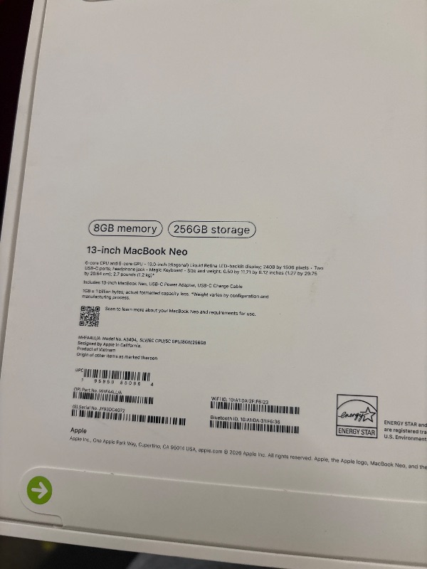 Photo 1 of Apple 2026 MacBook Neo 13-inch Laptop with A18 Pro chip: Built for AI and Apple Intelligence, Liquid Retina Display, 8GB Unified Memory, 256GB SSD Storage, 1080p FaceTime HD Camera; Indigo
