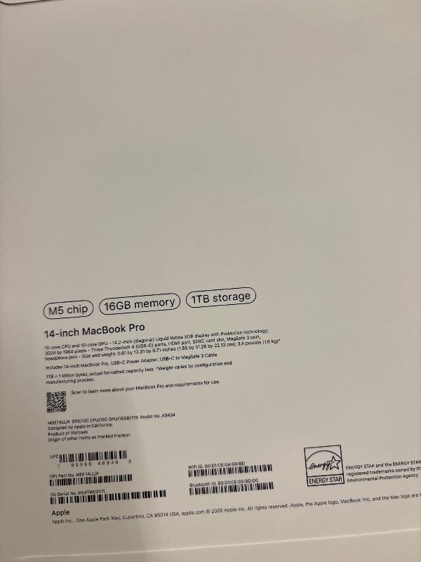 Photo 1 of 14 inch MacBook Pro M5 chip 16GB memory 1TB storage