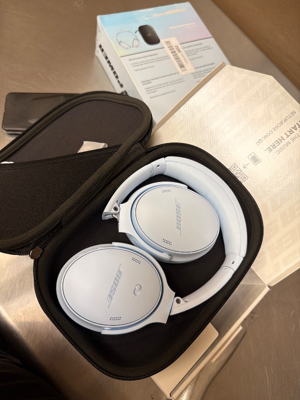 View 5 of Bose QuietComfort Headphones - Wireless Bluetooth Headphones, Active Over Ear Noise Cancelling and Mic, USB-C Charging, Deep Bass, Up to 24 Hours of Playtime, Ice Blue - Limited Edition Color