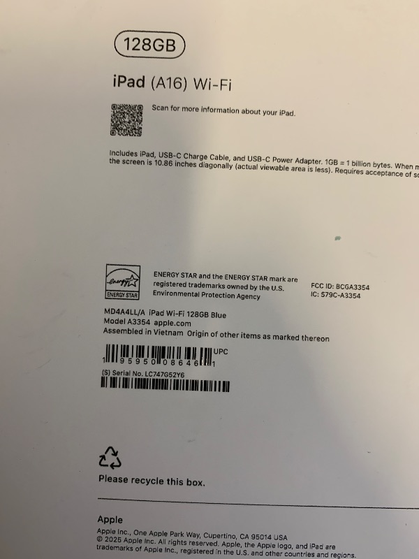 Photo 1 of Apple iPad 11-inch: A16 chip, 11-inch Model, Liquid Retina Display, 128GB, Wi-Fi 6, 12MP Front/12MP Back Camera, Touch ID, All-Day Battery Life — Blue