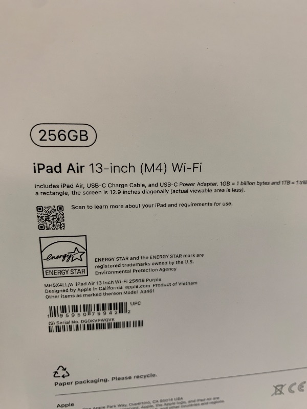 View 2 of Apple iPad Air 13-inch (M4): Liquid Retina Display, 256GB, 12MP Front/Back Camera, Wi-Fi 7 with Apple N1, Touch ID, All-Day Battery Life — Purple