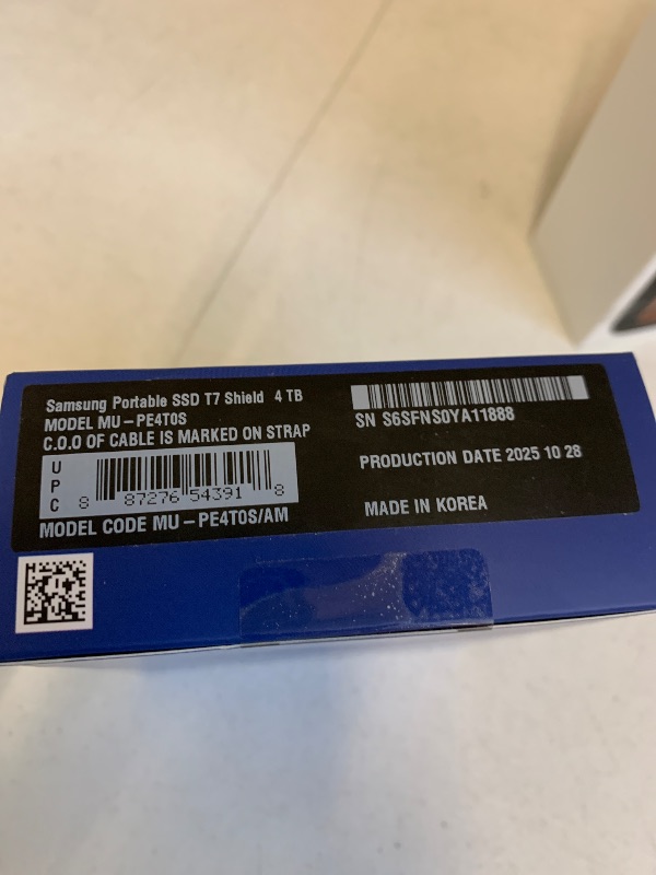 Photo 1 of Samsung T7 Shield Portable SSD 4TB, USB 3.2 Gen 2, Up to 1,050 MB/s