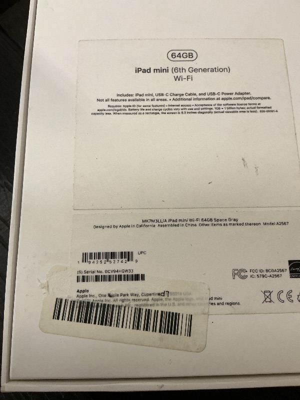 Photo 1 of Apple iPad mini (6th Generation): A15 Bionic, 8.3-inch Liquid Retina Display, 64GB, Wi-Fi 6, 12MP front/12MP Back Camera, Touch ID, All-Day Battery Life – Space Gray