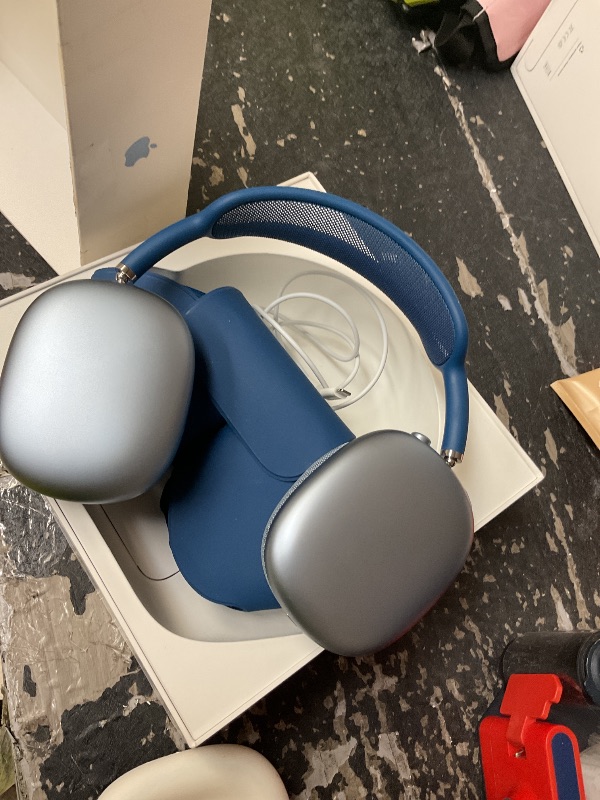 Photo 1 of Apple AirPods Max Wireless Over-Ear Headphones, Active Noise Cancelling, Transparency Mode, Personalized Spatial Audio, Dolby Atmos, Bluetooth Headphones for iPhone – Sky Blue