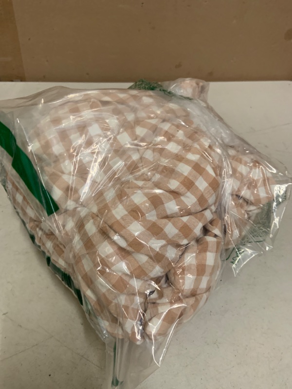 Photo 1 of LifeTB Queen Tan Gingham Fitted Sheet - 100% Washed Cotton